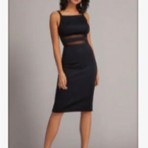 Black Halter Neck Illusion Waist Pencil Midi Dress